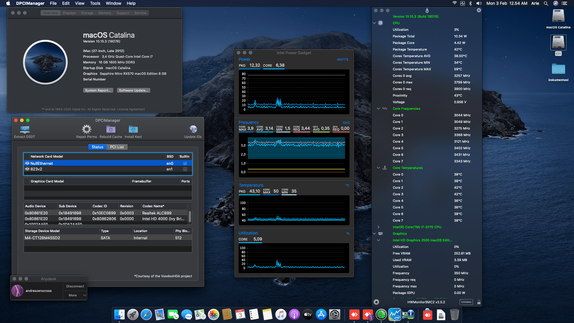 Success Hackintosh macOS Catalina 10.15.3 Build 19D76 in Asrock Z77E-ITX + Intel Core i7 3770 + Sapphire RX 570